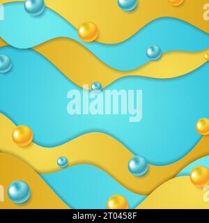 Abstract minimal corporate wavy tech background with glossy 3d balls. Vector design Stock Vector