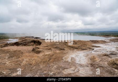 The Geysir Hot Springs in Haukadalsvegur, Iceland During a Summer Day Stock Photo