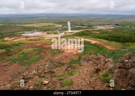 The Geysir Hot Springs in Haukadalsvegur, Iceland During a Summer Day Stock Photo