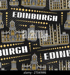 Vector Edinburgh Seamless Pattern, repeat background with illustration of famous historical edinburgh city scape on dark background for bed linen, dec Stock Vector