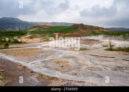 The Geysir Hot Springs in Haukadalsvegur, Iceland During a Summer Day Stock Photo