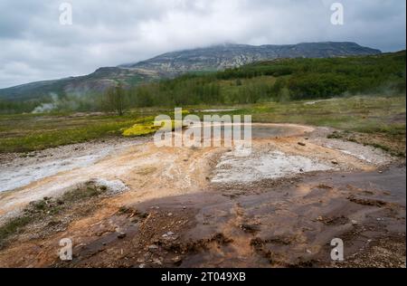 The Geysir Hot Springs in Haukadalsvegur, Iceland During a Summer Day Stock Photo