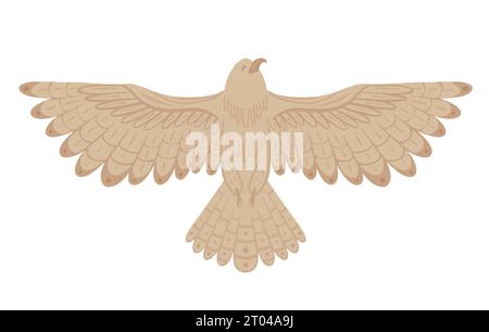 Vector flat clipart of an eagle with spread wings isolated from background. Hand drawn decorative illustration of a flying bird. Ornithological drawin Stock Vector