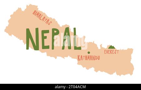 Map of Nepal. Political map of Nepal with capital Kathmandu marked. International borders are shown. Vector illustration, flat style. Stock Vector