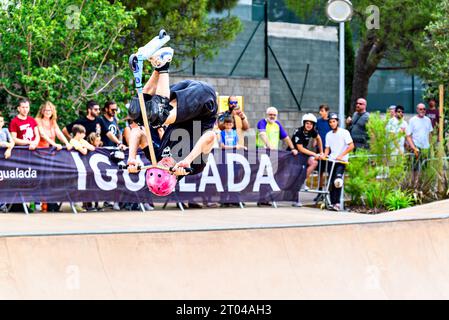 Igualada, Barcelona; July 16, 2023: Championship of Catalonia of Scooter Street, Park Junior and About, in the Skate Park of Igualada Stock Photo