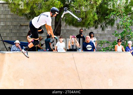 Igualada, Barcelona; July 16, 2023: Championship of Catalonia of Scooter Street, Park Junior and About, in the Skate Park of Igualada Stock Photo