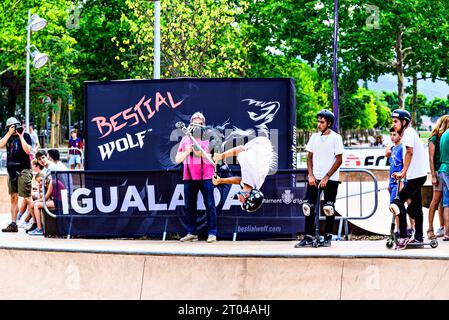 Igualada, Barcelona; July 16, 2023: Championship of Catalonia of Scooter Street, Park Junior and About, in the Skate Park of Igualada Stock Photo