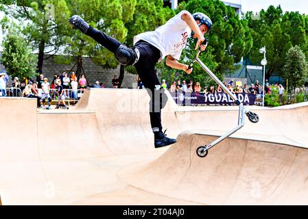 Igualada, Barcelona; July 16, 2023: Championship of Catalonia of Scooter Street, Park Junior and About, in the Skate Park of Igualada Stock Photo