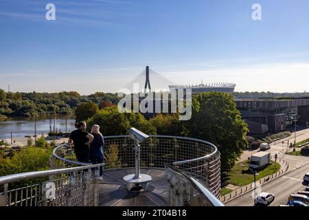 view of the Świętokrzyski or Holy Cross Bridge from the roof garden, Warsaw University new library, Warsaw, Poland Stock Photo