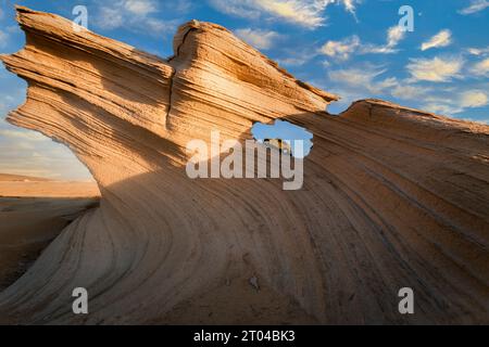 Sandstone formations in Abu Dhabi desert in United Arab Emirates. Stock Photo