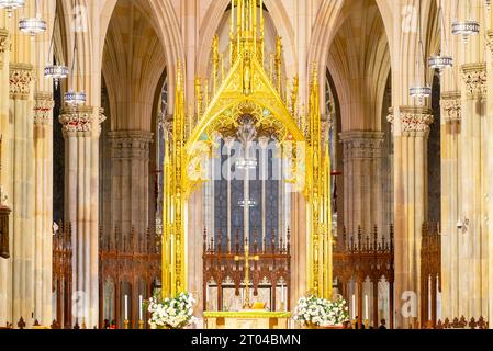 New York, USA. Interior of Saint Patrick's Cathedral. Famous and popular tourist sight in Manhattan. Stock Photo