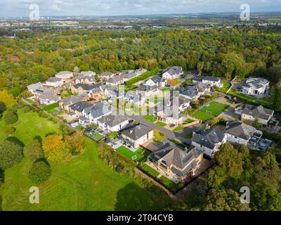 Aerial view of large detached houses in exclusive Earls Gate upmarket private housing estate in Bothwell, South Lanarkshire. Stock Photo