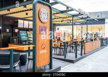 Samara, Russia - July 1, 2023: Stars Coffee in a Shopping Mall. Stars Coffee replaced Starbucks in Russia Stock Photo