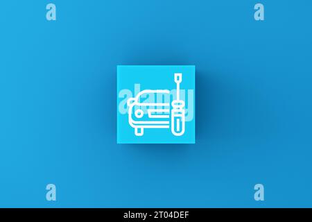 Car service and repair concept. Car repair service symbol on blue cube. Stock Photo
