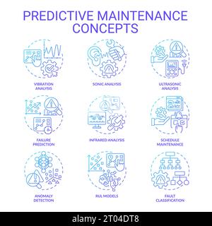Thin gradient icon set representing predictive maintenance Stock Vector