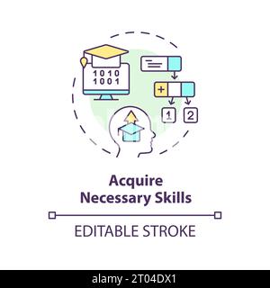 2D thin line acquire necessary skills icon concept Stock Vector