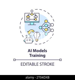 2D colorful thin line icon AI models training concept Stock Vector