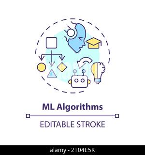 2D customizable thin line icon ML algorithms concept Stock Vector