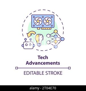 2D colorful thin linear icon tech advancements concept Stock Vector