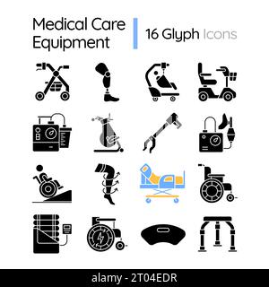 Pack of pixel perfect silhouette medical equipment icons Stock Vector