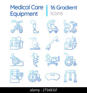Pack of pixel perfect gradient medical equipment icons Stock Vector