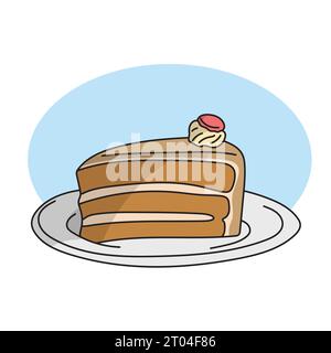 Piece of layered chocolate cake illustration vector hand drawn isolated on white background Stock Vector