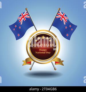 Small National flag of  New Zealand on Circle With garadasi blue background Stock Vector