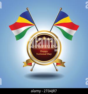 Small National flag of  Seychelles on Circle With garadasi blue background Stock Vector