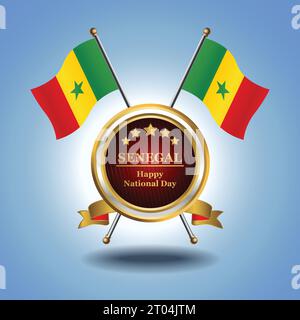 Small National flag of  Senegal on Circle With garadasi blue background Stock Vector