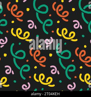 Naive groovy vector Boho doodle seamless pattern. Brutal contemporary figure star oval wave. Swiss design aesthetic. Geometric black posters in trendy Stock Vector