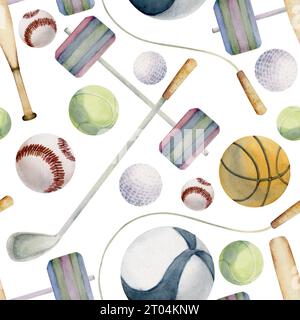 Golf clubs and ball. Hand drawn watercolor illustration, isolated on white  background