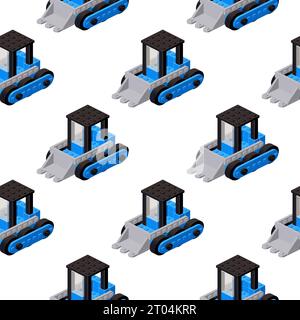 Pattern of a mini tractor in isometry on a white background. Vector Stock Vector