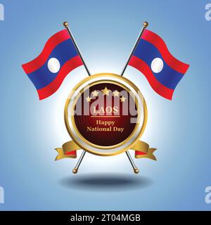Small National flag of  Laos on Circle With garadasi blue background Stock Vector