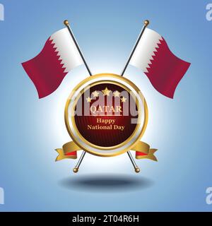 Small National flag of  Qatar on Circle With garadasi blue background Stock Vector