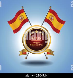 Small National flag of  Spain on Circle With garadasi blue background Stock Vector
