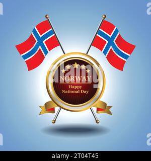 Small National flag of Norway on Circle With garadasi blue background Stock Vector