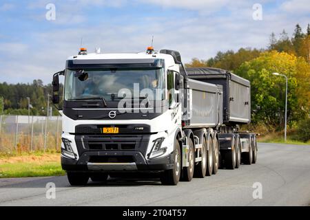 New, white Volvo FMX heavy duty truck for construction parked on a yard.  Front view, detail. Forssa, Finland. June 10, 2022 Stock Photo - Alamy