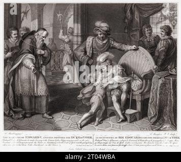 The Meeting of Edward V and his brother The Duke Of York, (Princes in the Tower) stipple engraving by Francesco Bartolozzi after Johann Heinrich Ramberg, 1789 Stock Photo