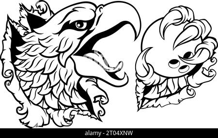Bald Eagle Hawk Ripping Bowling Ball Mascot Stock Vector