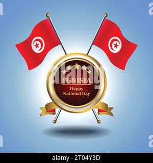 Small National flag of  Tunisia on Circle With garadasi blue background Stock Vector