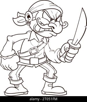 Angry cartoon pirate coloring page for kids Stock Photo