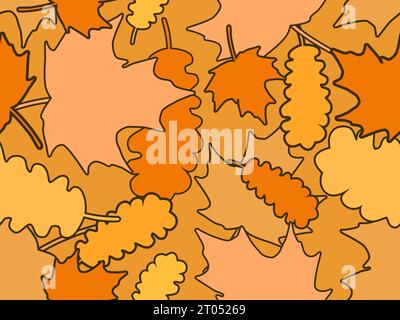 Autumn leaves seamless pattern. Falling leaves, leaf fall. Oak and maple. Background for wrapping paper, print, fabric and printing. Vector illustrati Stock Vector