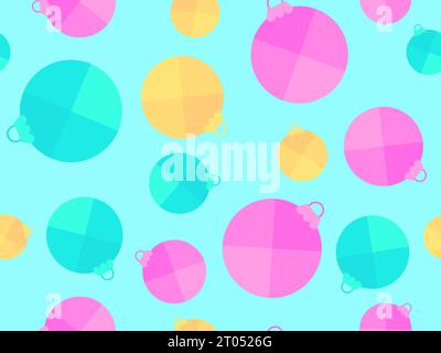 Seamless pattern with Christmas balls on a blue background. Multi-colored Christmas balls in vintage style. Xmas design for greeting cards, wrapping p Stock Vector