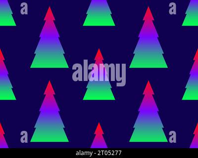 Gradient Christmas trees seamless pattern. Gradient of green, purple and red colors. Christmas and New Year holiday design for wallpapers, greeting ca Stock Vector