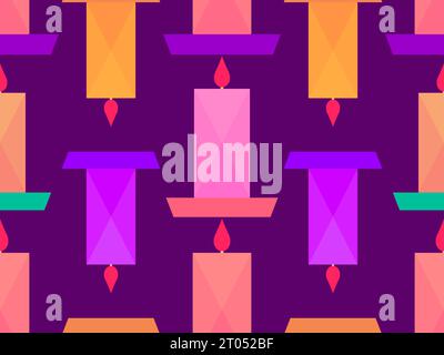 Candles seamless pattern. Multi-colored burning candles on a saucer. Christmas pattern with candles. Xmas and New Year holiday design for wallpapers, Stock Vector