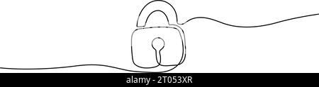 The Padlock shape drawing by a continuous line, thin line design vector illustration Stock Vector