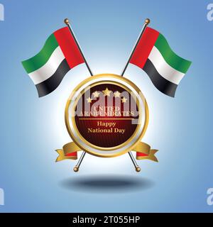 Small National flag of  United Arab Emirates on Circle With garadasi blue background Stock Vector
