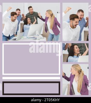 Partnership, union and cooperation. Collage with photo of happy businesspeople Stock Photo