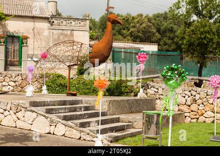 Decorations on the streets on "Costitx en Flor" (Costitx in bloom) Flower Fair, Majorca, Spain Stock Photo