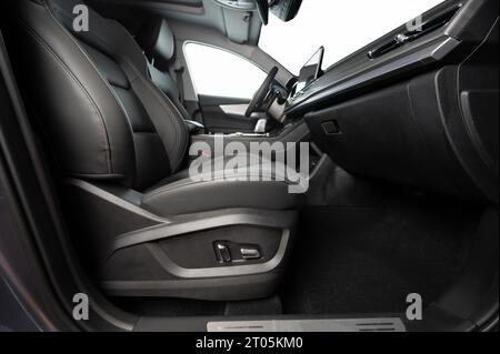 Electrical control on passenger car seat side view with isolated windows Stock Photo